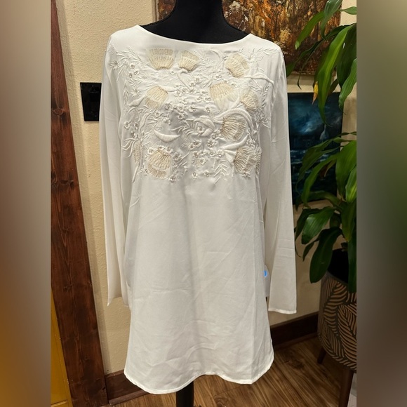 NWT CHICO’s  ivory Embellished Sheer-Sleeve Tunic Sz 3 - Picture 1 of 14